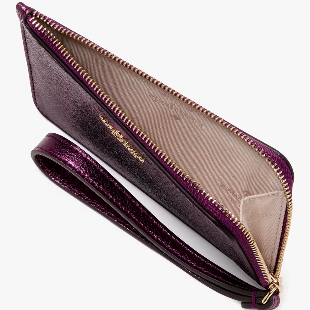 Kate Spade Lucy Metallic Small L-zip Wristlet, Dark Raspberry - Picture 2 of 3